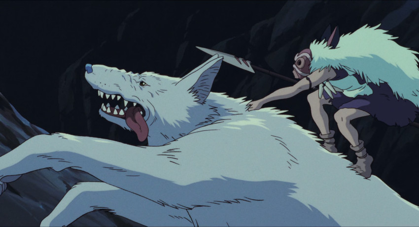 Princess Mononoke attempts to stab Prince Ashitaka.