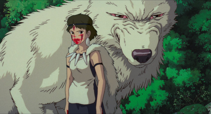 Princess Mononoke attempts to stab Prince Ashitaka.